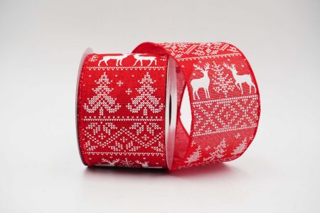 Knit Printed Reindeer.Tree Ribbon_KF6401GC-7-7_Red